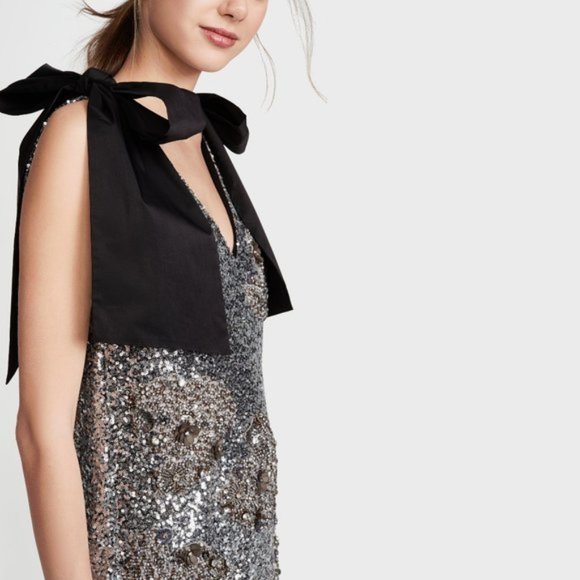 NWT custommade by numbers sequin silver & black cocktail shift holiday dress, XS - Picture 3 of 10